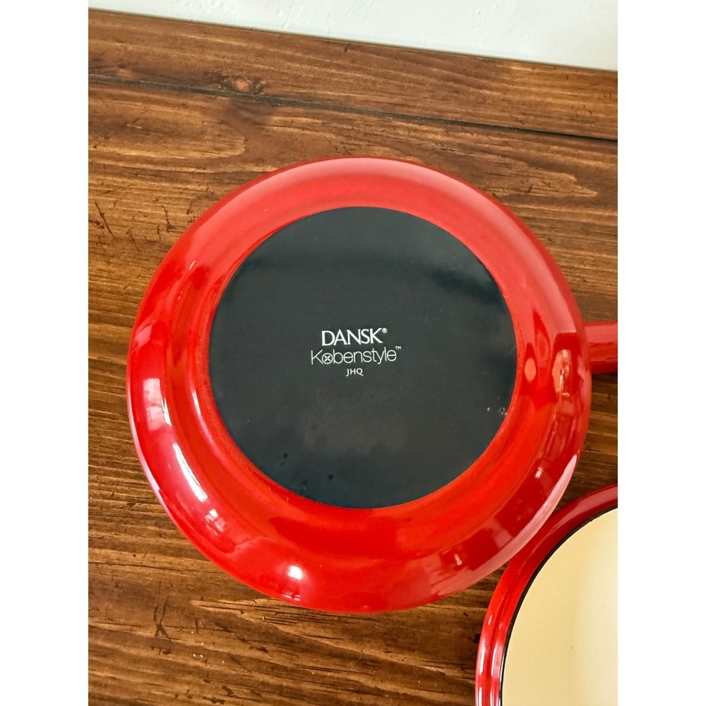 Dansk Kobenstyle Red Enamel Saucepan Jens Quistgaard Teak Handle Lid Trivet - Picture 11 of 14